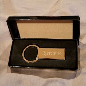 Rutgers University Polished Engraved Metal Keychain. NWOT in box.